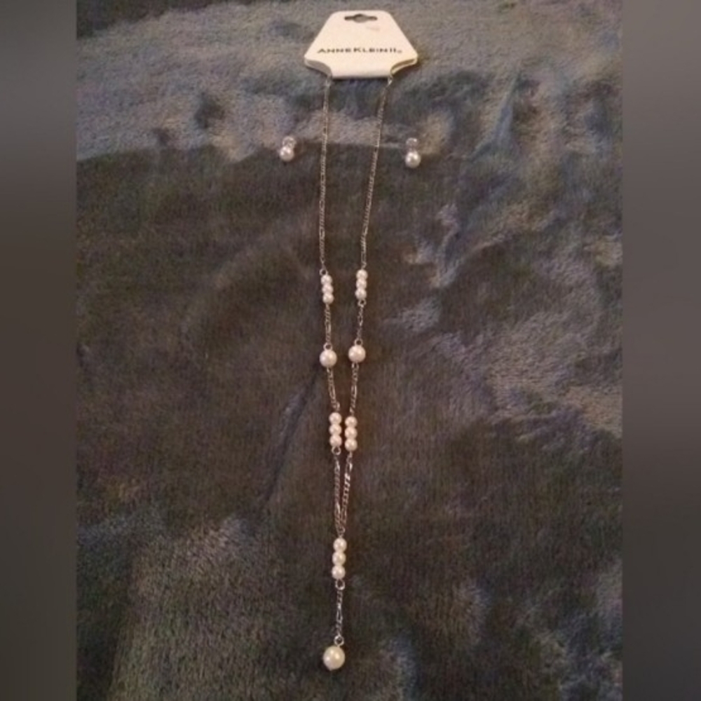Anne Klein Silver and White Pearl Necklace Set